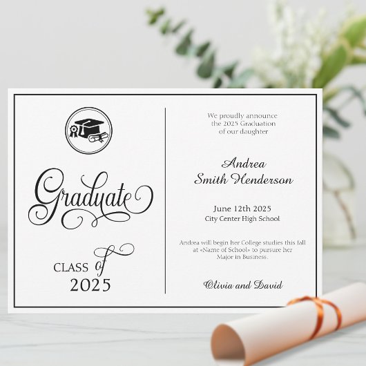 Classic Elegant Script Geen foto-Afstuderen Aankondiging