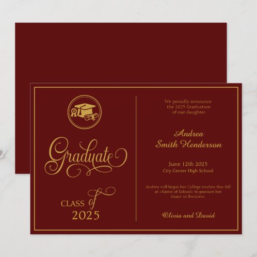 Classic Elegant Script Geen foto-Afstuderen Aankondiging (Voorkant / Achterkant)