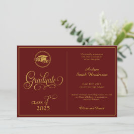 Classic Elegant Script Geen foto-Afstuderen Aankondiging