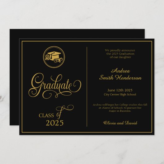 Classic Elegant Script Geen foto-Afstuderen Aankondiging (Voorkant / Achterkant)