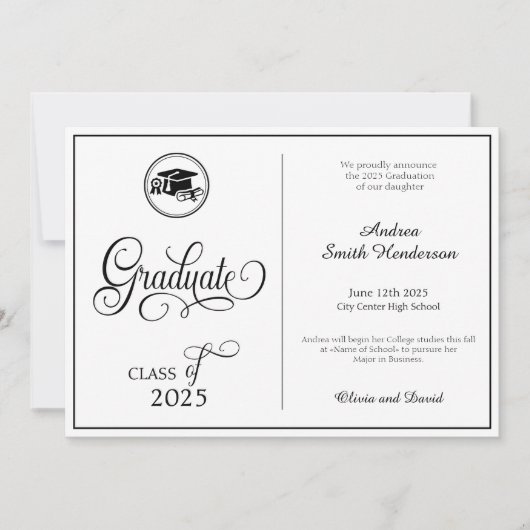 Classic Elegant Script Geen foto-Afstuderen Aankondiging (Voorkant)