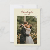 Classic Elegant Script Ivory Cream Wedding Photo Bedankkaart (Voorkant)