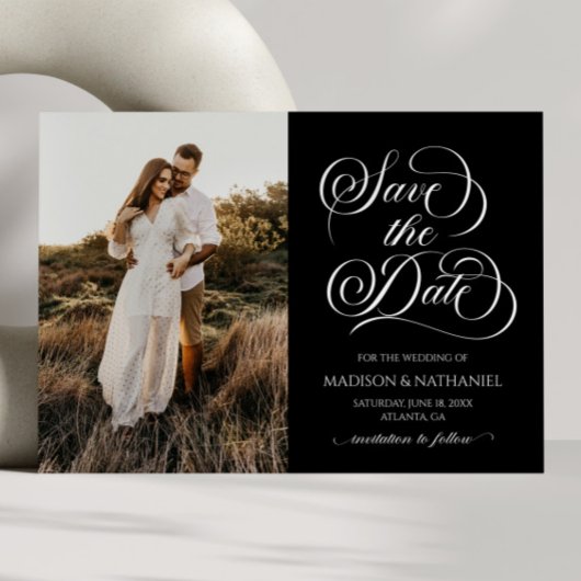 Classic Elegant Script Minimalistische Afbeelding Save The Date