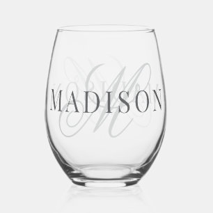 Classic Elegant Script Monogram Initiaal Naam Wijnglas Zonder Voet