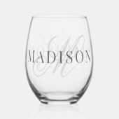 Classic Elegant Script Monogram Initiaal Naam Wijnglas Zonder Voet (Achterkant)