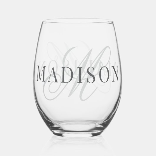 Classic Elegant Script Monogram Initiaal Naam Wijnglas Zonder Voet (Achterkant)