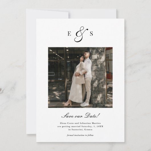 Classic Elegant Script Monogram Two Sided Photo Save The Date (Achterkant)