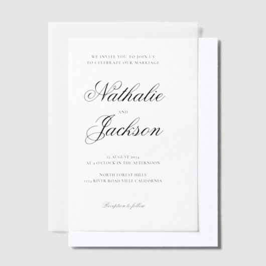 Classic Elegant Script Photo Wedding Vellum Uitnodigingen (Offset)