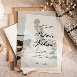 Classic Elegant Script Photo Wedding Vellum Uitnodigingen