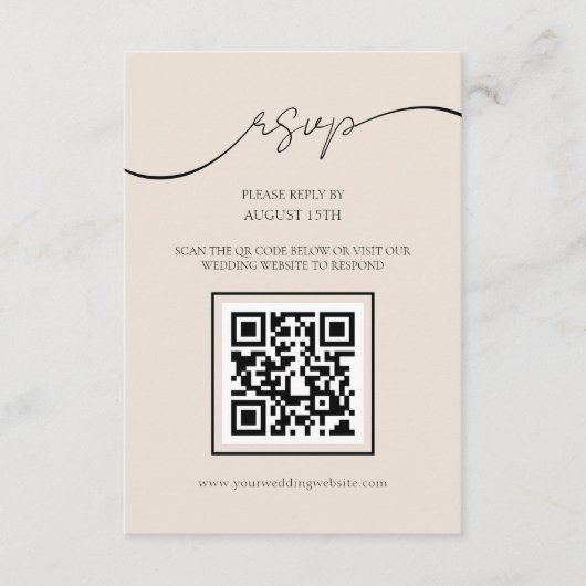 Classic Elegant Script QR Code Bruiloft RSVP Kaart (Voorkant)