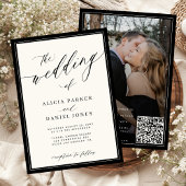 Classic elegant script QR code photo wedding Kaart