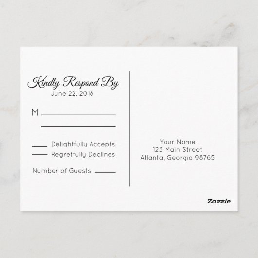 Classic Elegant Script RSVP-Briefkaart Briefkaart (Achterkant)
