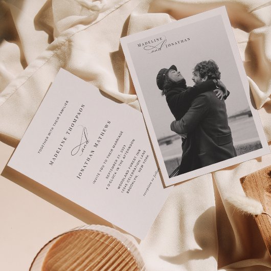 Classic Elegant Script Typography Photo Weddenscha Kaart