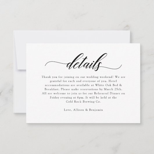 Classic Elegant Script Wedding Details Kaart (Voorkant)