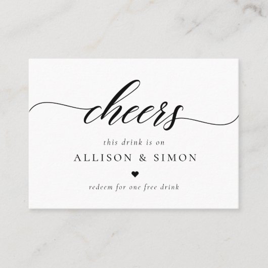Classic Elegant Script Wedding Drink Coupon Visitekaartje (Voorkant)