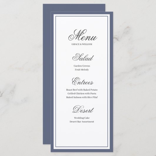 Classic Elegant Script Wedding Menu Kaart (Voorkant / Achterkant)