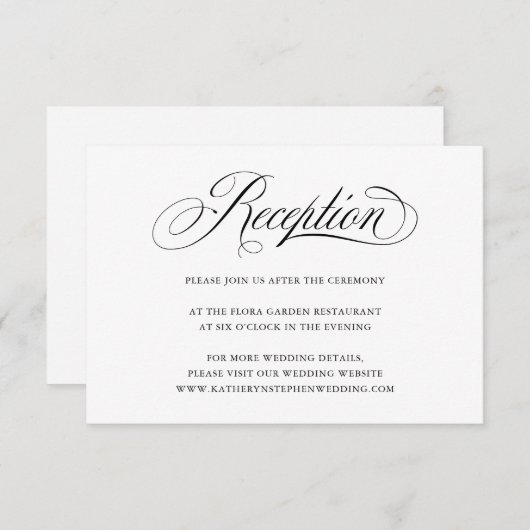 Classic Elegant Script Wedding Reception Kaart (Voorkant / Achterkant)