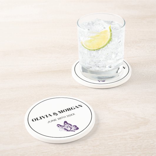 Classic Elegant Script Wedding Rehearsal Sandstone Zandsteen Onderzetter (Zijkant)