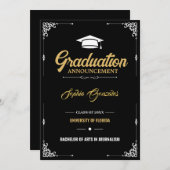 Classic Elegant Script Zwart Afstuderen Aankondiging (Voorkant / Achterkant)