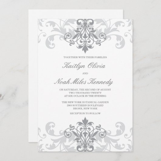 Classic & Elegant Silver Ironwork Catholic Wedding Kaart (Voorkant / Achterkant)