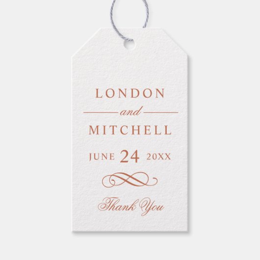 Classic Elegant Terracotta Sinaasappel Wedding Mon Cadeaulabel (Voorkant)