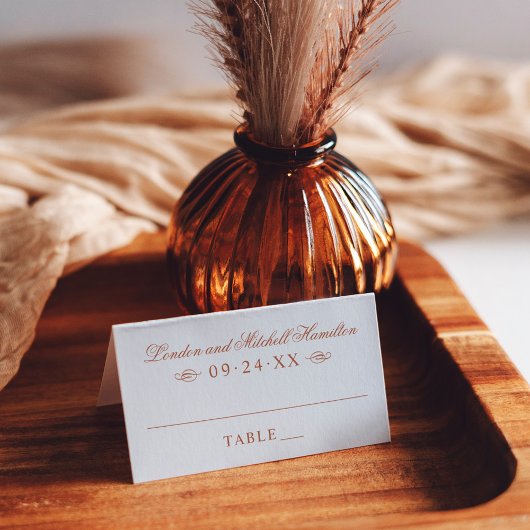 Classic Elegant Terracotta Sinaasappel Wedding Mon Plaatskaartje