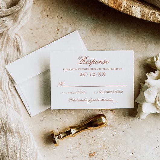 Classic Elegant Terracotta Sinaasappel Wedding Mon RSVP Kaartje