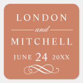 Classic Elegant Terracotta Sinaasappel Wedding Mon Vierkante Sticker (Voorkant)