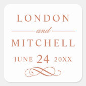 Classic Elegant Terracotta Sinaasappel Wedding Mon Vierkante Sticker (Voorkant)