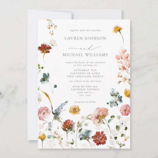 Classic Elegant Tuin Bloemen Waterverf Bruiloft Kaart (Voorkant)