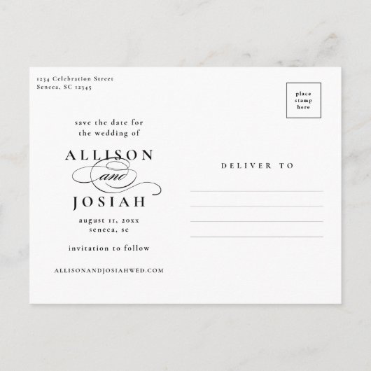 Classic Elegant Typography Names Photo Wedding Sav Aankondigingskaart (Achterkant)