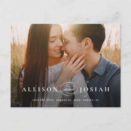 Classic Elegant Typography Names Photo Wedding Sav Aankondigingskaart (Voorkant)