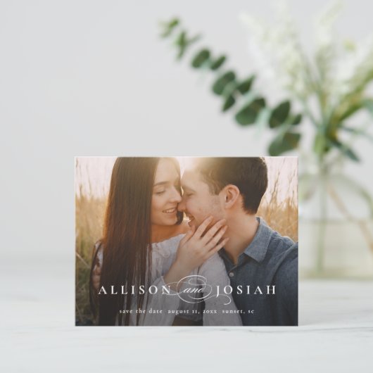 Classic Elegant Typography Names Photo Wedding Sav Aankondigingskaart (Staand voorkant)