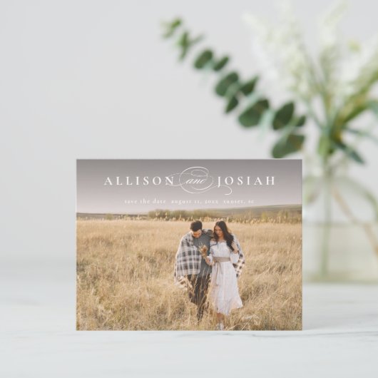 Classic Elegant Typography Names Photo Wedding Sav Aankondigingskaart (Staand voorkant)