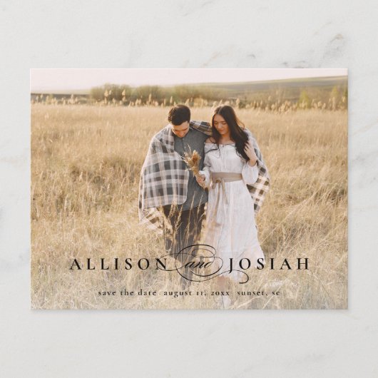 Classic Elegant Typography Names Photo Wedding Sav Aankondigingskaart (Voorkant)