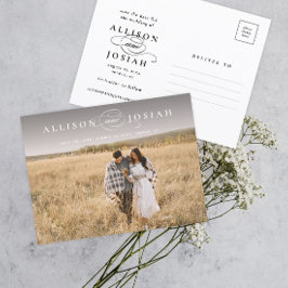 Classic Elegant Typography Names Photo Wedding Sav Aankondigingskaart