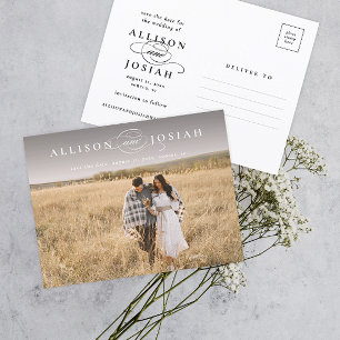 Classic Elegant Typography Names Photo Wedding Sav Aankondigingskaart
