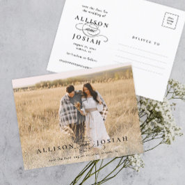 Classic Elegant Typography Names Photo Wedding Sav Aankondigingskaart