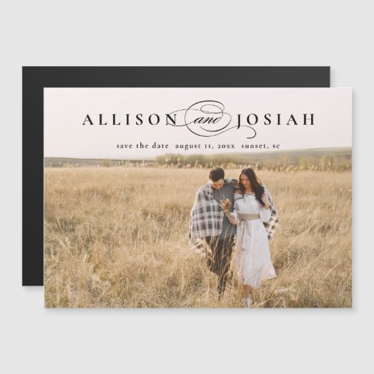 Classic Elegant Typography Names Photo Wedding Sav Magnetische Uitnodiging (Voorkant / Achterkant)