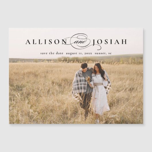 Classic Elegant Typography Names Photo Wedding Sav Magnetische Uitnodiging (Voorkant)