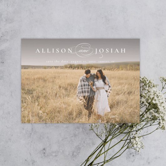 Classic Elegant Typography Names Photo Wedding Sav Magnetische Uitnodiging