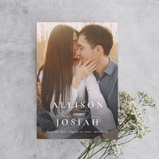 Classic Elegant Typography Names Photo Wedding Sav Magnetische Uitnodiging