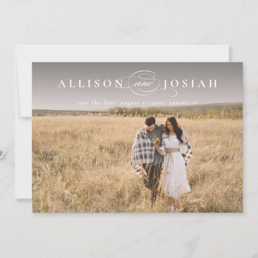 Classic Elegant Typography Names Photo Wedding Save The Date (Voorkant)