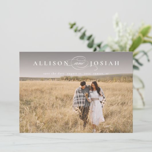 Classic Elegant Typography Names Photo Wedding Save The Date (Staand voorkant)