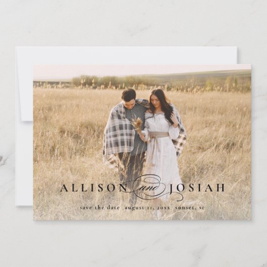 Classic Elegant Typography Names Photo Wedding Save The Date (Voorkant)