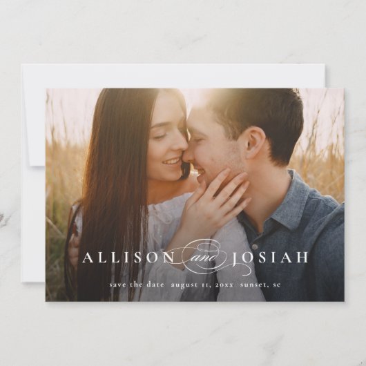 Classic Elegant Typography Names Photo Wedding Save The Date (Voorkant)