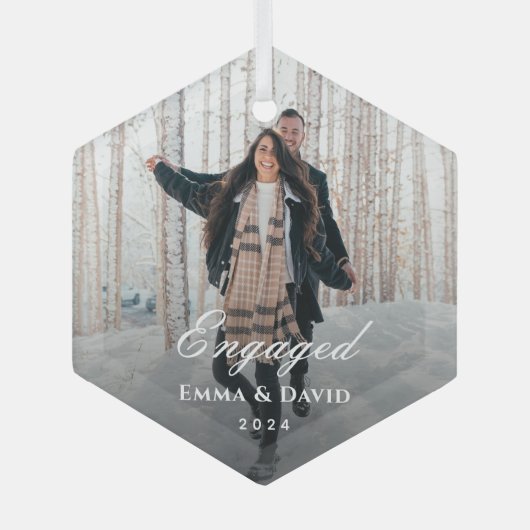 Classic Elegant Verloving foto Glas Ornament (Voorkant)