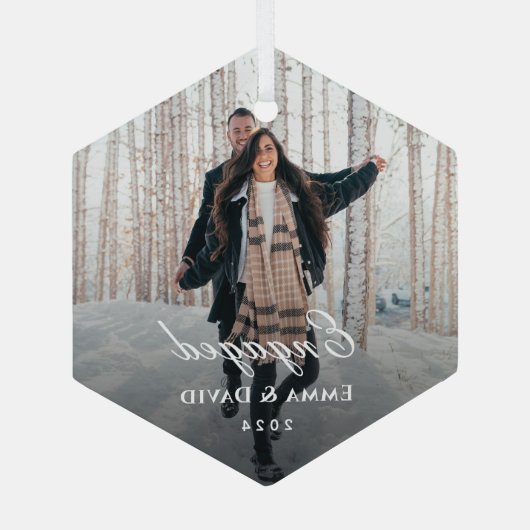 Classic Elegant Verloving foto Glas Ornament (Achterkant)