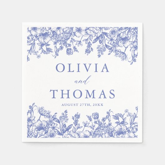 Classic Elegant Victoriaans Blauw Bloemen Bruiloft Servet (Voorkant)