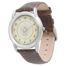 Classic Elegant Warm Gold Face Brown Leather Strap Horloge